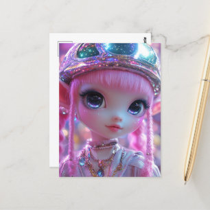 Schattige Roze Haar Grote Ogen Gal Briefkaart