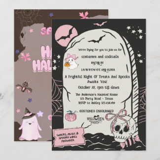 Schattige Roze Halloween Feest Uitnodiging