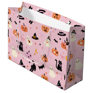 Schattige Roze Halloween Geesten Katten en Pompoen Groot Cadeauzakje
