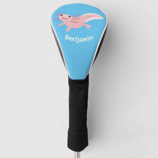 Schattige roze Happy Axolotl gepersonaliseerd Golfheadcover (Voorkant)