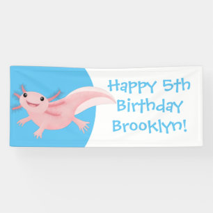 Schattige roze happy axolotl gepersonaliseerde ver spandoek