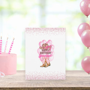 Schattige roze Happy Birthday Mooie Girly Cowgirl Kaart
