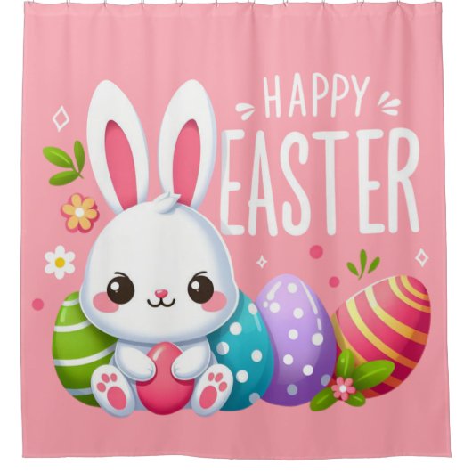 Schattige, roze Happy Easter bunny Douchegordijn (Voorkant)