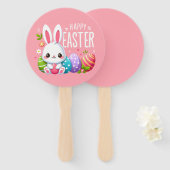 Schattige, roze Happy Easter bunny Handwaaier (Voorkant en achterkant)