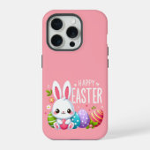 Schattige, roze Happy Easter bunny iPhone Hoesje (Achterkant)