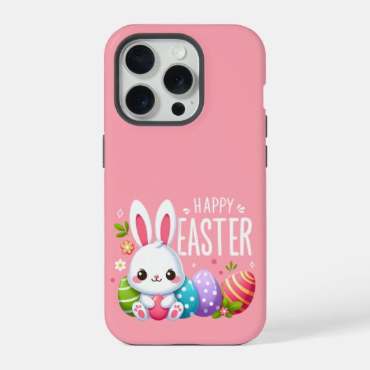 Schattige, roze Happy Easter bunny iPhone Hoesje (Achterkant)