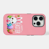 Schattige, roze Happy Easter bunny iPhone Hoesje (Achterkant horizontaal)
