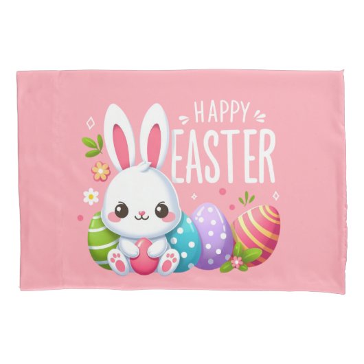 Schattige, roze Happy Easter bunny Kussensloop (Voorkant)