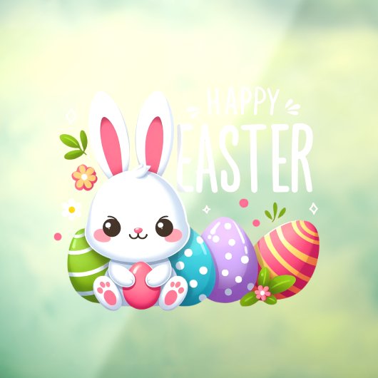 Schattige, roze Happy Easter bunny Raamsticker (Vel 3)
