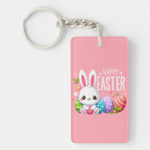 Schattige, roze Happy Easter bunny Sleutelhanger