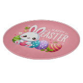 Schattige, roze Happy Easter bunny Snijplank (Hoek)