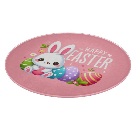 Schattige, roze Happy Easter bunny Snijplank (Hoek)