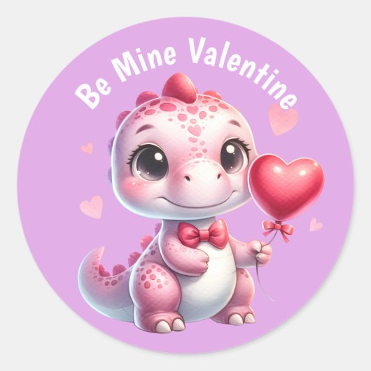 Schattige Roze Hart Ballon Dinosaurus Valentijn Ronde Sticker (Voorkant)