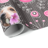 Schattige Roze Hart en Bloem Hond Mama Fotocollage Cadeaupapier (Rol Hoek)