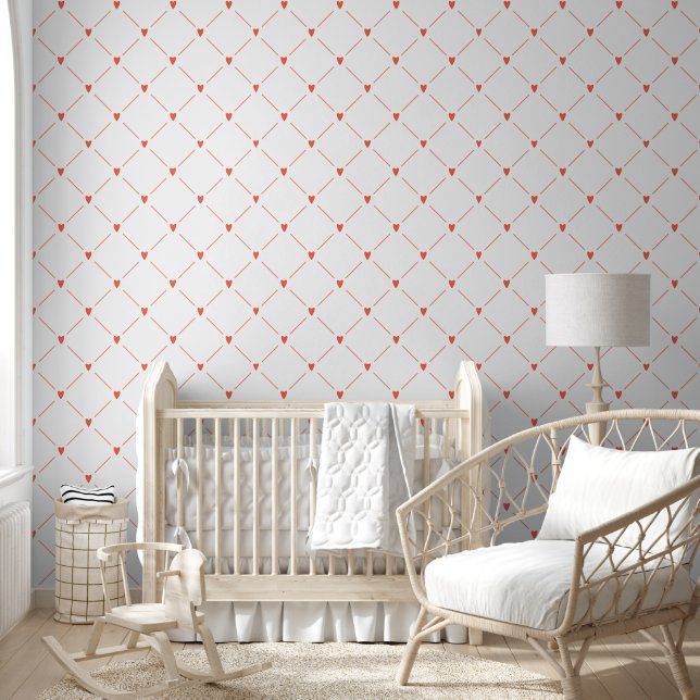 Schattige roze harten Trellis Pattern Behang (Kinderen)