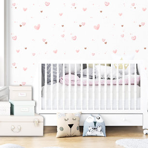 Schattige roze hartpatroon Modern Kinder meisje Behang
