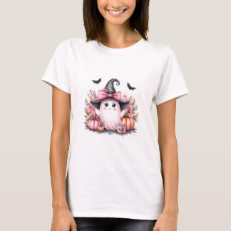 Schattige Roze Heks Geest Bloemig Halloween Waterv T-shirt