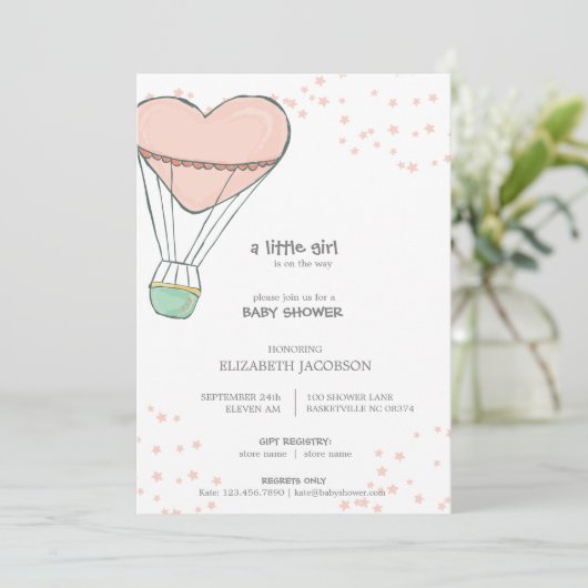 Schattige roze heteluchtballon Baby shower Kaart (Staand voorkant)