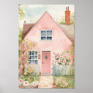 Schattige Roze Huis Poster