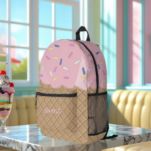 Schattige Roze Ice Cream Cone Monogram Gedrukte Ru Bedrukte Rugzak