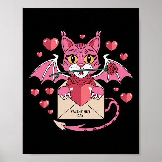 Schattige Roze Kat Met Vleugels Voor Valentijnsdag Poster (Voorkant)