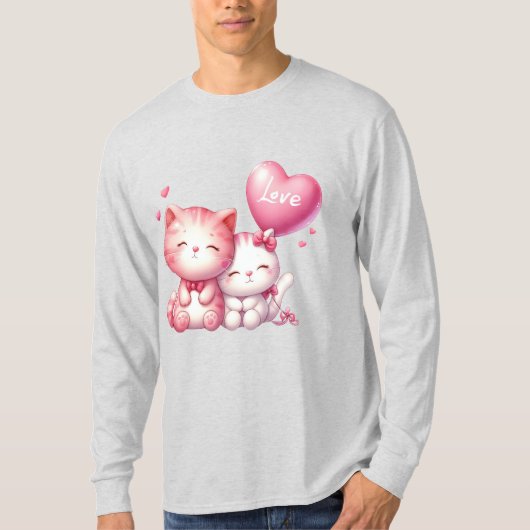Schattige roze kat paar t-shirt (Voorkant)