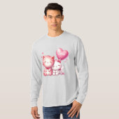 Schattige roze kat paar t-shirt (Voorkant volledig)
