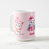 Schattige Roze Kerst Kittens Custom Koffiemok (Voorkant links)