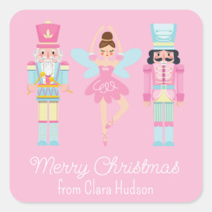 Schattige roze kerst notenkraker vierkante sticker