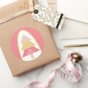 Schattige Roze Kerstboom Ronde Sticker