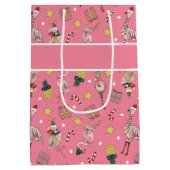 Schattige roze kerstflamingo en ananaspatroon medium cadeauzakje (Achterkant)