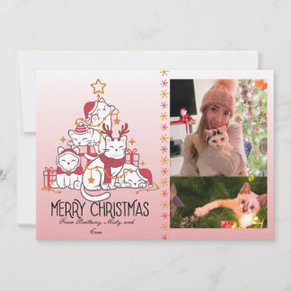 Schattige Roze Kerstkatjes Feestdagenkaart