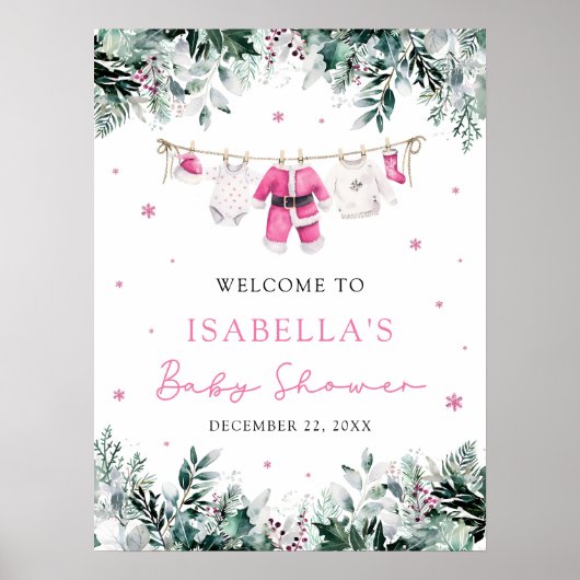 Schattige Roze Kerstman Baby shower Welkomstbord Poster (Voorkant)
