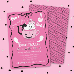 Schattige Roze Kind Halloween Uitnodiging met Blac