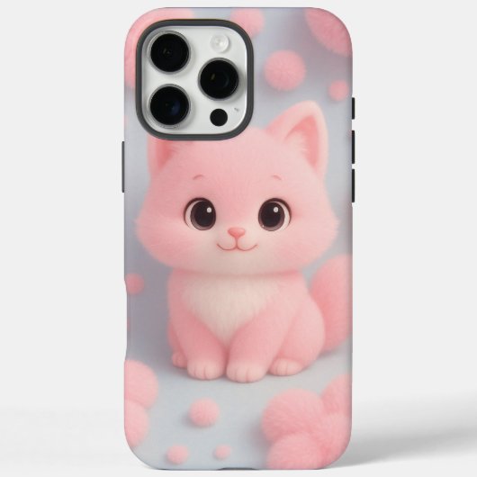 Schattige Roze Kitten met Fluffy Pom-Poms Case-Mate iPhone Case (Achterkant)