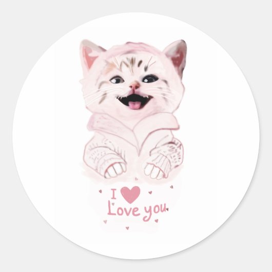 Schattige roze kitten ronde sticker (Voorkant)