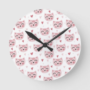 Schattige Roze Kittens en Hartjes Patroon voor Kin Ronde Klok