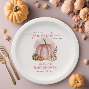 Schattige Roze Kleine Pompoen Meisje Baby shower Papieren Bordje