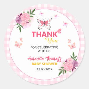 Schattige Roze Kleine Vlinder Baby Shower Bedankt  Ronde Sticker