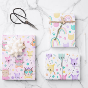 Schattige Roze Kleurrijke Kitten Kitty Cat Lover P Inpakpapier Vel
