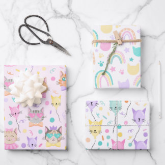 Schattige Roze Kleurrijke Kitten Kitty Cat Lover P Inpakpapier Vel