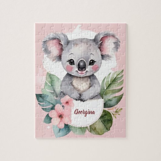 Schattige roze koala Beer gepersonaliseerd meisje Legpuzzel (Verticaal)