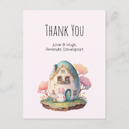 Schattige Roze Konijn Konijn Kawaii Stijl Dank Je Briefkaart (Voorkant)