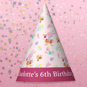 Schattige roze konijntje in de tuin kids birthday feesthoedjes