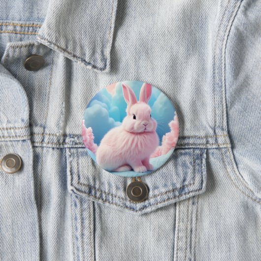 Schattige roze konijntje Snoep wolken Ronde Button 7,6 Cm (In situ)