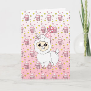 Schattige roze lama meisje gepersonaliseerde happy kaart