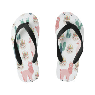 Schattige Roze Lama's en Groene Cactus Kinder Teenslippers