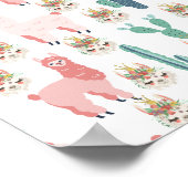 Schattige Roze Lama's en Groene Cactus Poster (Hoek)