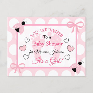 Schattige Roze lieveheersbeestje Meisje Baby showe Briefkaart