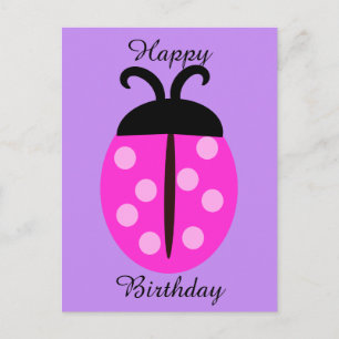 Schattige Roze Lieveheersbeestje Verjaardag Briefkaart